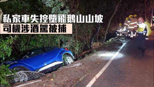 酒後駕駛｜飛鵝山私家車失控墮坡 26歲司機涉酒駕被捕
